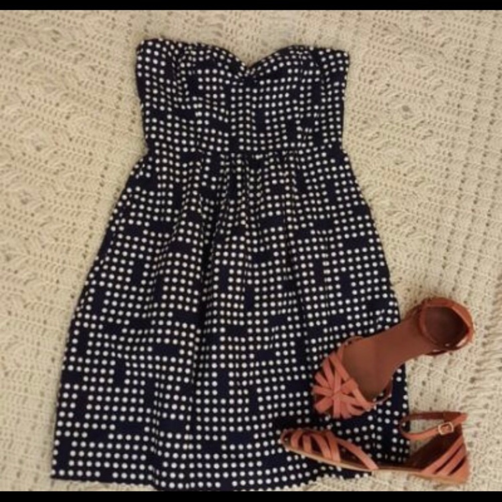 Navy & white polka dot dress, knee length